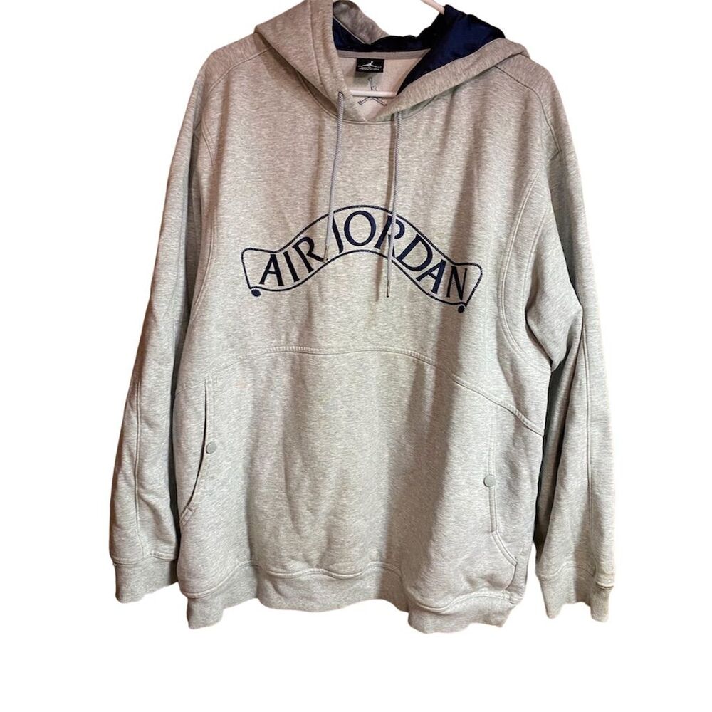 Air Jordan Vintage Snap Pocket Hoodie Men’s XL Gray Pullover w/ Drawstring Hood